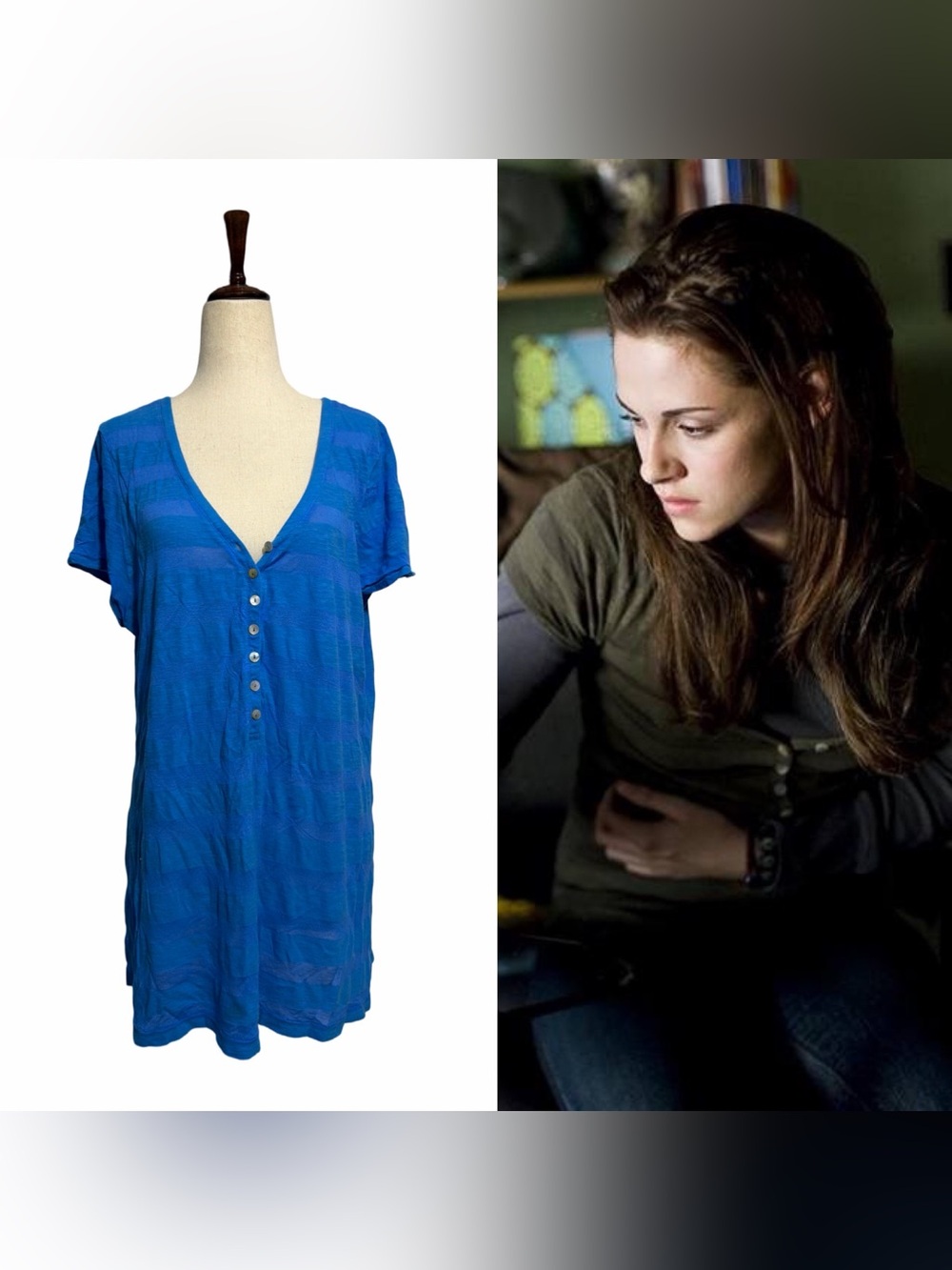 American Eagle • Slub Striped V Neck Henley Top Blue XXL ASO Bella Swan - Picture 1 of 12